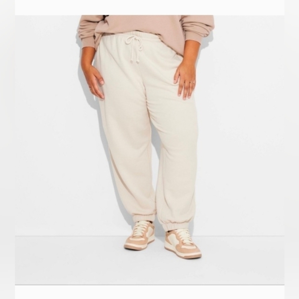 Wild Fable Women's High-Rise Elastic Waist Drawstrings Jogger Sweatpants Cream